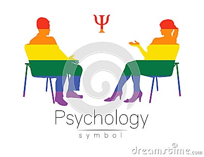 The psychologist and the client. Psychotherapy session. Psychological counseling. Man and woman silhouette, talking Vector Illustration