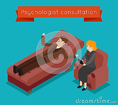 Psychologist consultation. Vector mental problems concept in 3D isometric style Vector Illustration