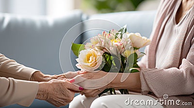 Psychologist Holding Senior Womans Hand During Therapy Stock Photo