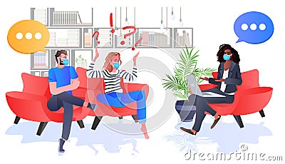 psychologist in mask dealing with problems in family relationships solving psychological problem on session Vector Illustration