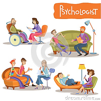 Psychologist private practice cartoon set Cartoon Illustration