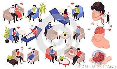 Psychologist Isometric Set Vector Illustration