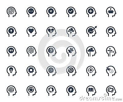 Psychology, Brain Activity and Processes Related Icon Set Vector Illustration