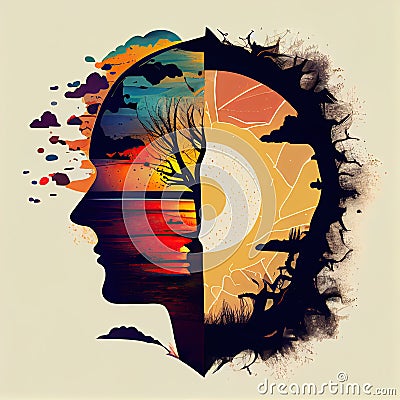 Psychology Concept, Human Head Silhouette, Psychotherapy, Mental Disorder Treatment Stock Photo