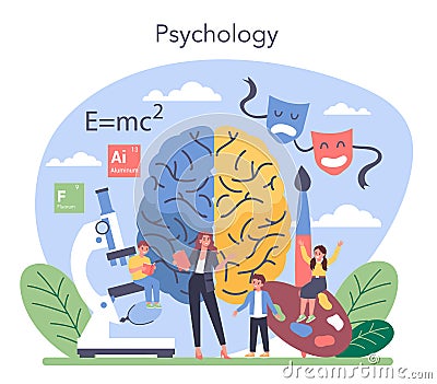 Psychology concept. Mental and emotional health studying. Vector Illustration