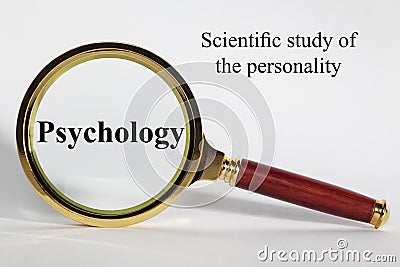 Psychology Concept with Words and Magnifying Glass Stock Photo
