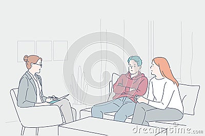 Psychology, family quarrel, stress, depression concept. Vector Illustration