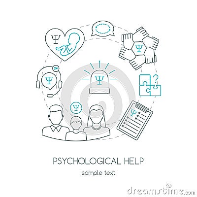 Psychology help banner, background, poster, concept. Flat design. Vector Vector Illustration