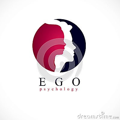 Psychology logo created with woman head profile and littl Stock Photo