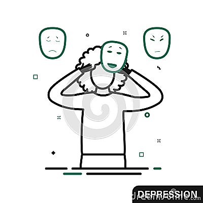 Psychology. Psychologist online. Psychotherapy practice, psychological help, patient have masks Vector Illustration