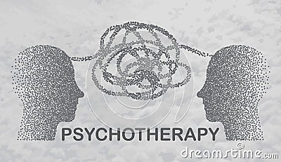 Psychology. Psychologist online. Psychotherapy practice, psychological help, psychiatrist consulting patient. Particle Vector Illustration