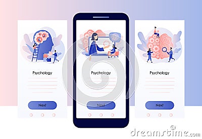 Psychology. Psychologist online. Psychotherapy practice, psychological help, psychiatrist consulting patient. Screen Vector Illustration