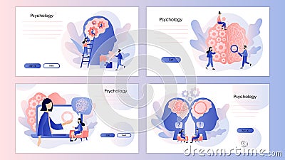 Psychology. Psychologist online. Psychotherapy practice. Screen template for mobile smart phone, landing page, template Vector Illustration