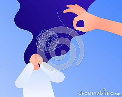 Psychology, psychotherapy and mental health care concept. Vector flat person illustration. Woman patient with hands over face. Cartoon Illustration