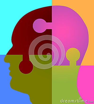 Psychology Puzzle Head Cartoon Illustration