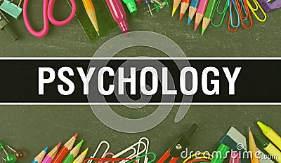 Psychology text written on Education background of Back to School concept. Psychology concept banner on Education sketch with Stock Photo
