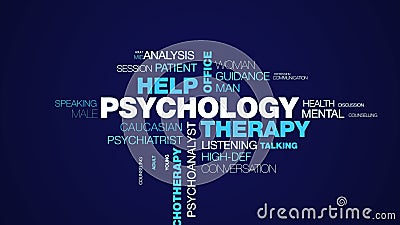 Psychology therapy help office psychologist psychiatry female therapist advice psychotherapy professional animated word Stock Photo