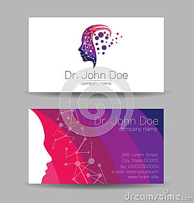 Psychology Vector Business Card Human Head Modern logo Creative style. Child Profile Silhouette Design concept. Brand Vector Illustration