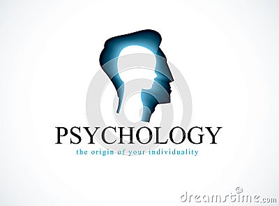 Psychology vector logo created with man head profile and little Vector Illustration