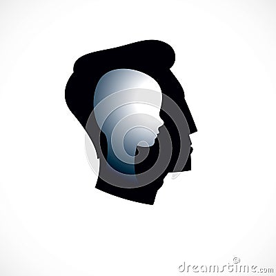 Psychology vector logo created with man head profile and little Vector Illustration