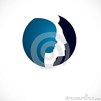 Psychology vector logo created with man head profile and little Vector Illustration