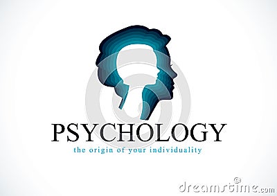 Psychology vector logo created with woman head profile and little child girl inside, inner child concept, origin of human Vector Illustration