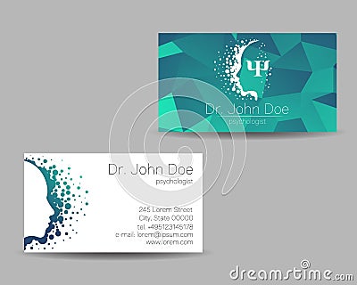 Psychology vector visit card. Modern Sign. Creative style. Design concept. Brand company. Green color isolated on grey Vector Illustration