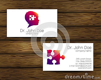 Psychology vector visit card Puzzle Autism Modern logo. Creative style. Design concept for Brand company. Violet color Vector Illustration