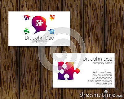 Psychology vector visit card Puzzle Autism Modern logo. Creative style. Design concept for Brand company. Violet color Vector Illustration