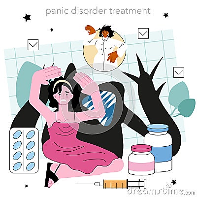 Psychotherapist concept. Mental health diagnostic and treatment. Vector Illustration