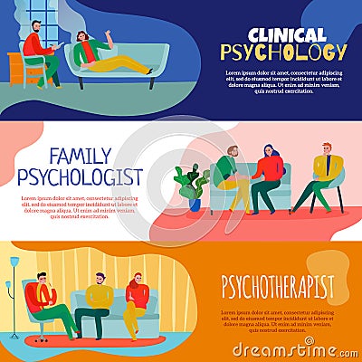 Psychotherapist And Psychologist Banners Set Vector Illustration