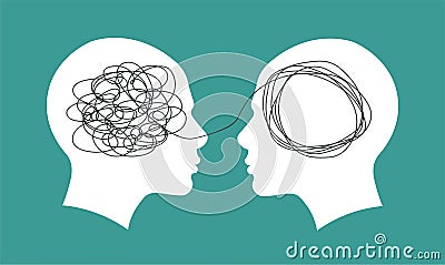 Tangle tangled and unraveled in people head. Vector Illustration