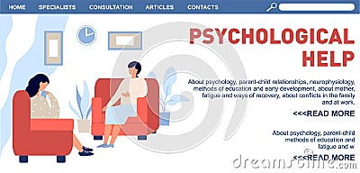 Psychotherapy landing page. Psychologist and patient vector illustration. Psychological help Cartoon Illustration