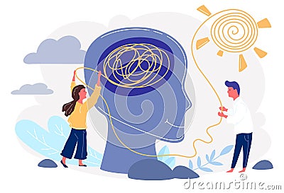 Psychotherapy practice. Woman psychologist bconsulting patient. Siety psychiatry concept Vector Illustration