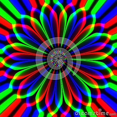 Psychotic abstract hypnotic multicolor flower in black background Stock Photo