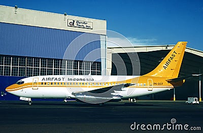PK-OCF AIRFAST INDONESIA BOEING 737-247 PK-OCF CN29601 . Taken in 1996 . Editorial Stock Photo