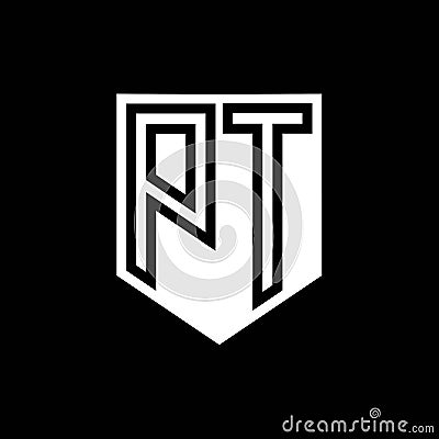 PT Logo monogram shield geometric black line inside white shield color design Vector Illustration