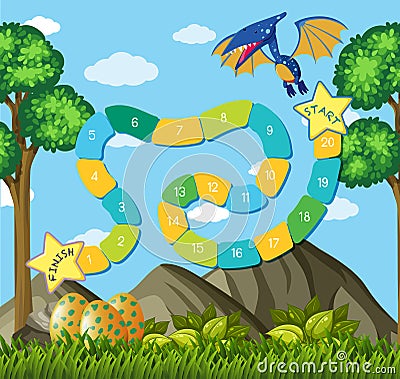 Pteranodon dinosaur board gane template Vector Illustration