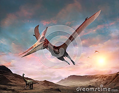 Pteranodon scene 3D illustration Cartoon Illustration