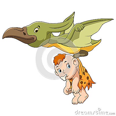 Pterodactyl and cute baby Vector Illustration