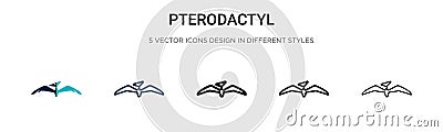 Pterodactyl icon in filled, thin line, outline and stroke style. Vector illustration of two colored and black pterodactyl vector Vector Illustration