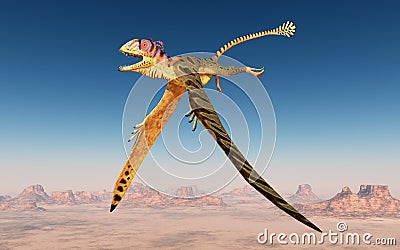 Pterosaur Peteinosaurus over a desert landscape Cartoon Illustration