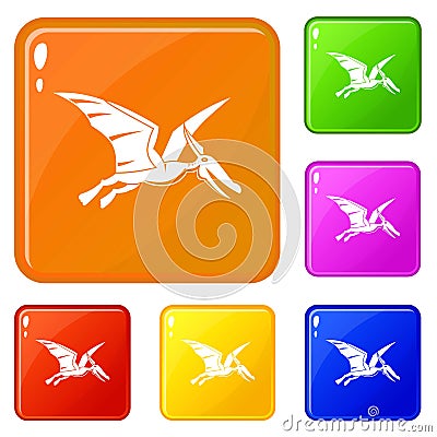 Pterosaurs dinosaur icons set vector color Vector Illustration