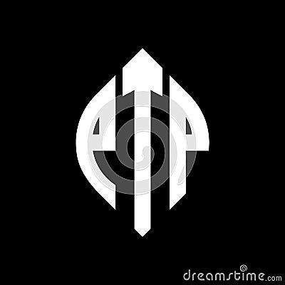 PTP circle letter logo design with circle and ellipse shape. PTP ellipse letters with typographic style. The three initials form a Vector Illustration