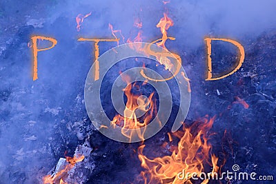 PTSD concept word fire and flame background Stock Photo