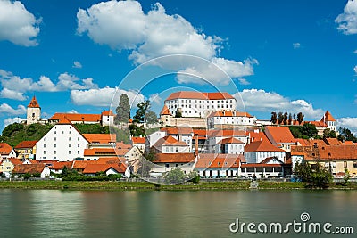 Ptuj Castle and Cityscape at River Drava in Slovenia Stock Photo