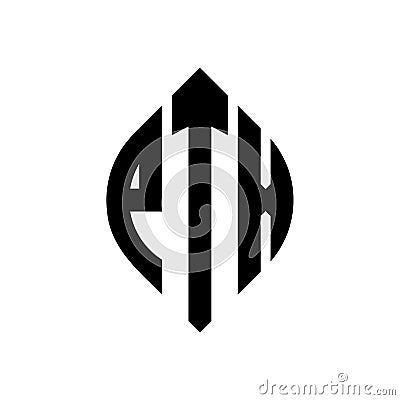 PTX circle letter logo design with circle and ellipse shape. PTX ellipse letters with typographic style. The three initials form a Vector Illustration
