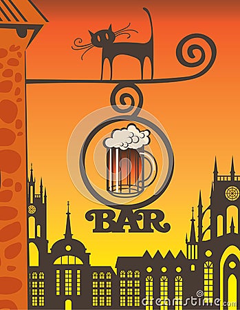 Pub and cat Vector Illustration