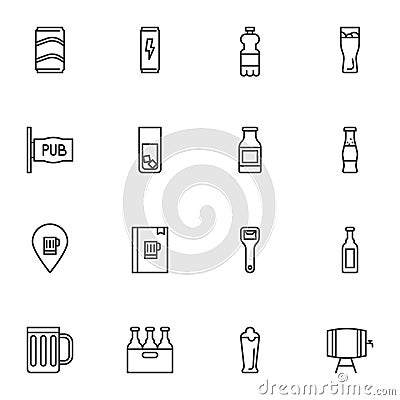 Pub drinks vector icons set Vector Illustration