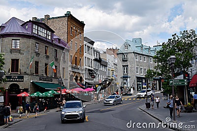 Pub and Shopping Street, Quebec City Centre, Canada Editorial Stock Photo